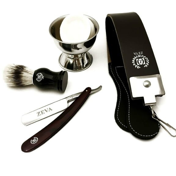 Deluxe 5 Pc Shave Ready Straight Edge Razor Shaving Set Kit For Men in Gift Box