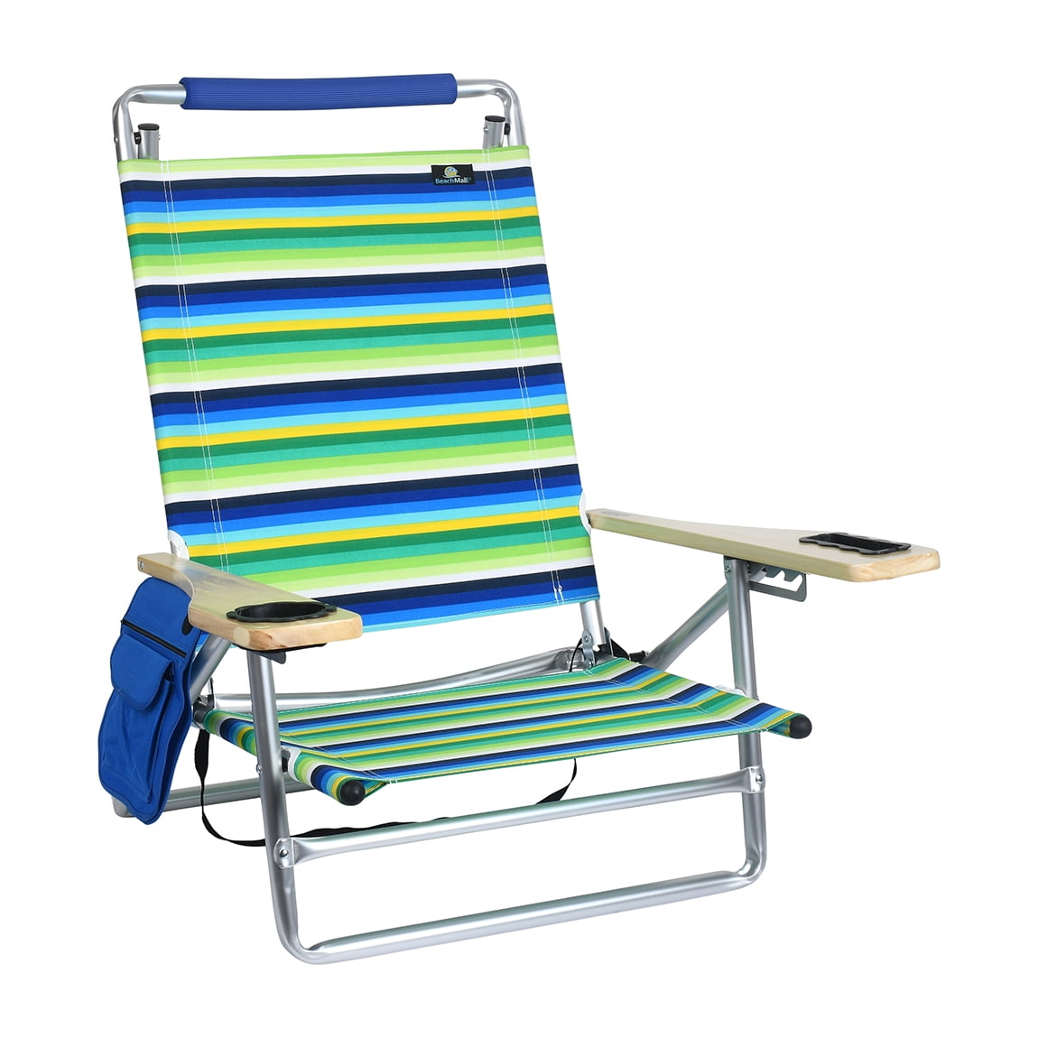 Deluxe 5 Reclining Positions Lay Flat Beach Chair for Adults with Drink