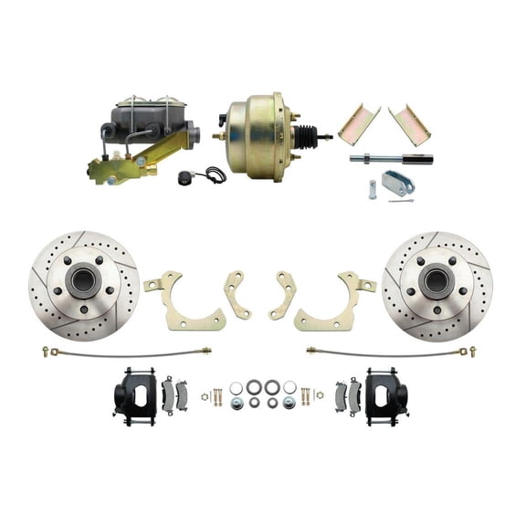 Speedway Motors Deluxe Front Power Disc Brake Conversion Kit for 19551958 Chevy, 11 Drilled and Slotted Rotors, GM Calipers, 8 Dual Zinc Booster and Master Cylinder