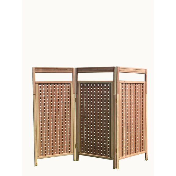 Deluxe 64 in. H x 81 in. L Clear-No Stain Redwood 3-Panel Room Divider