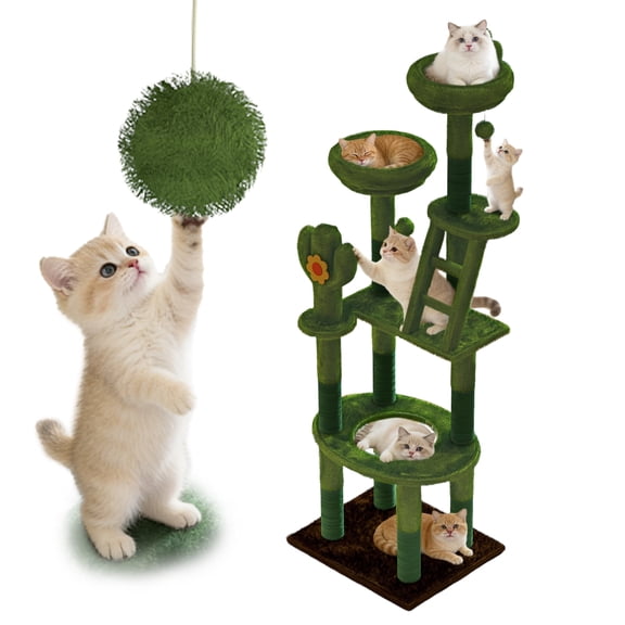 Deluxe 72in Tall Cat Tree with Transparent Capsule & Sisal Posts, Plush Perches & Toys, Cat Activity Center for Large Cats & Kittens