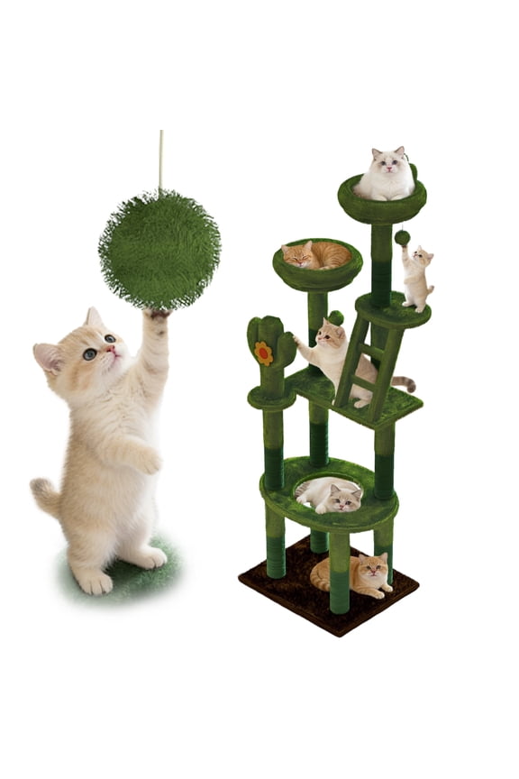 Deluxe 72in Tall Cat Tree with Transparent Capsule & Sisal Posts, Plush Perches & Toys, Cat Activity Center for Large Cats & Kittens