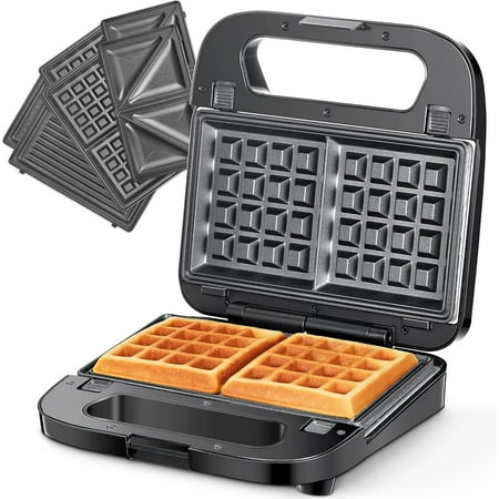 Deluxe 750W 3-in-1 Countertop Grill - Waffle Maker, Panini Press & Sandwich Maker with Nonstick Removable Plates - LED Indicator Lights