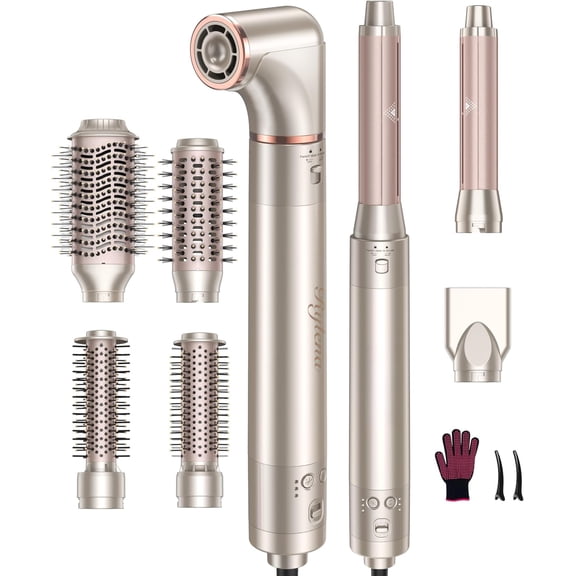 Deluxe 8-in-1 Air Styler Pro 2025 by , Hair Dryer Brush for Drying, Auto Curling, Smoothing&Volumizing, 8 Attachable Heads, 110,000 RPM Multi Styler, 600M Ionic Care, Stone
