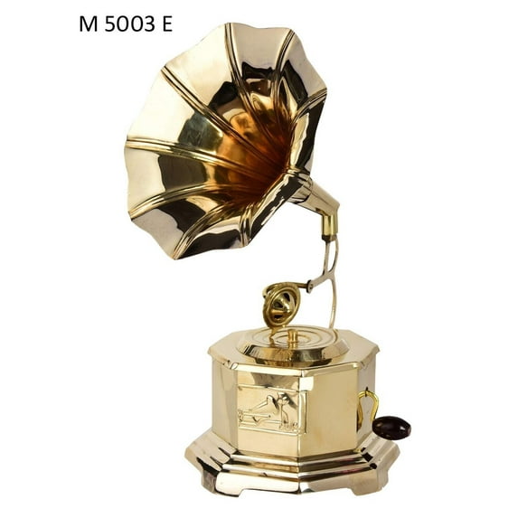 Deluxe 9" Brass Desk Top Gramophone Player Phonograph Horn Vintage Antique Gift Gold