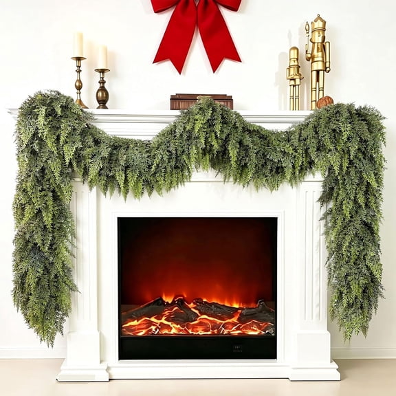 Deluxe 9 FT Artificial Christmas Cedar Garland 240 Large Leaves