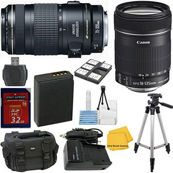 Deluxe Accessory Kit for Canon EOS Rebel T3, T5, 1200D and 1000D DSLR Cameras; Kit Includes Canon 18-135mm IS Lens + Can