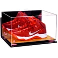 thumbnail image 1 of Deluxe Acrylic Basketball Shoe Pair Display Case with Mirror, Wall Mount, Pink Risers and Wood Base (A082-PNR), 1 of 3
