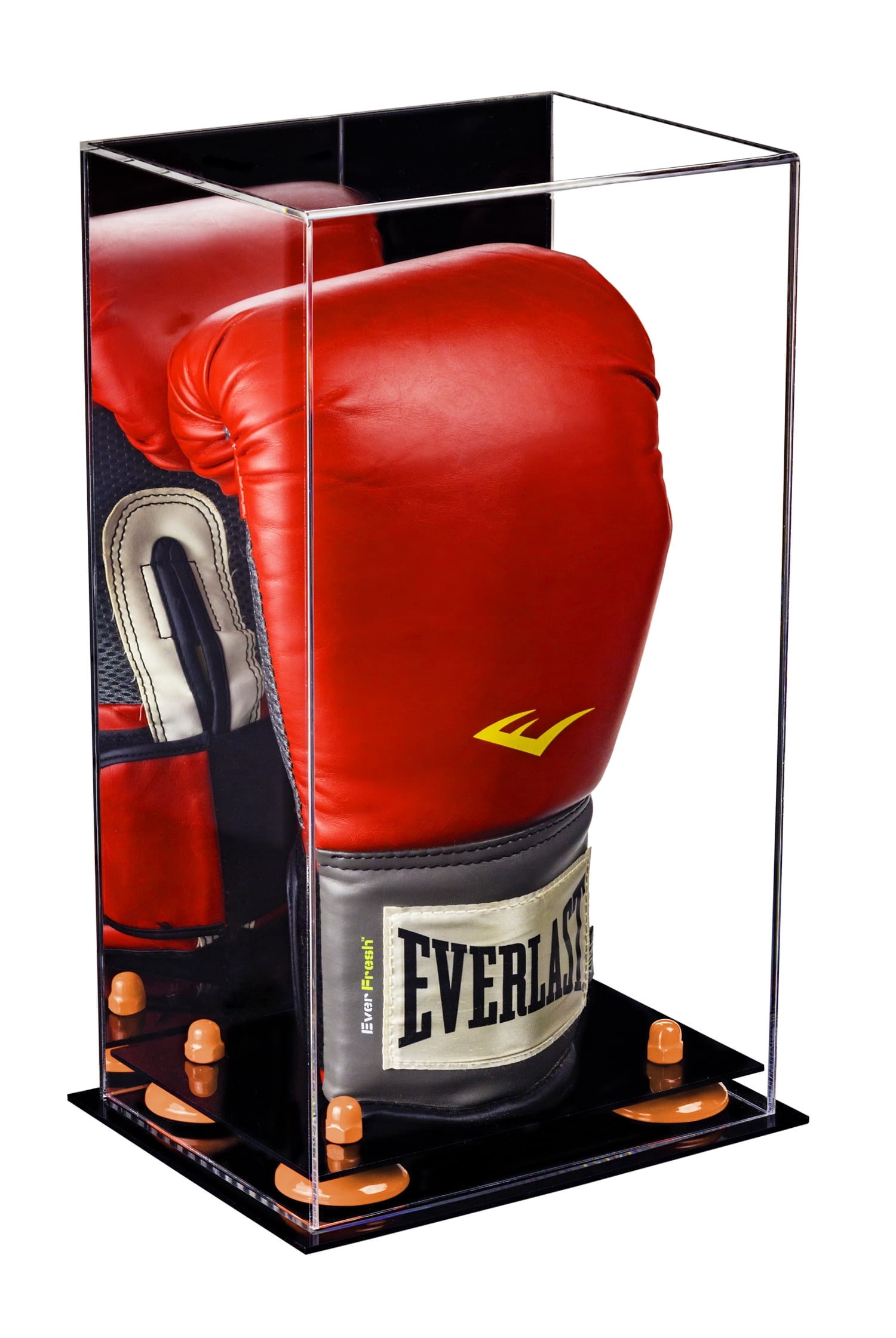 Deluxe Acrylic Boxing Glove Display Case with Mirror and Orange Risers ...