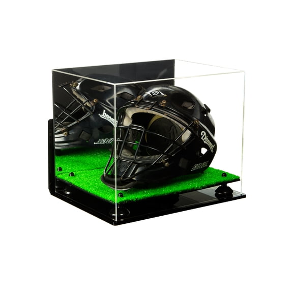Deluxe Acrylic Catchers Helmet Display Case with Black Risers, Mirror, Turf Base and Wall Mount (A002-BR)