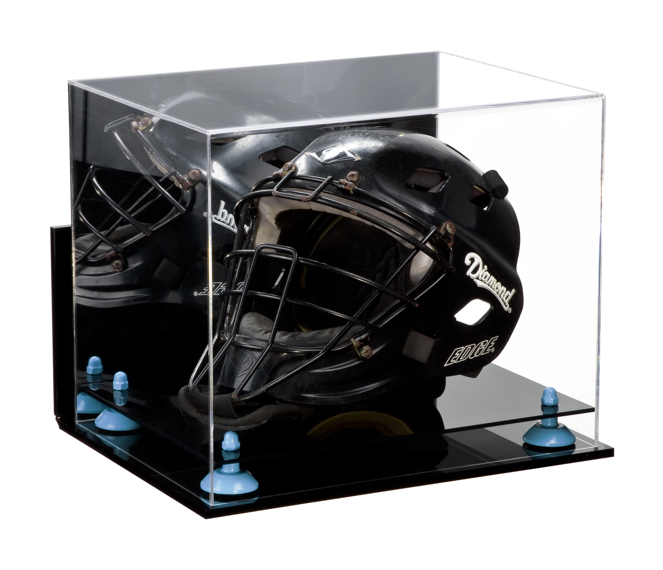 Deluxe Acrylic Catchers Helmet Display Case with Blue Risers Mirror and ...