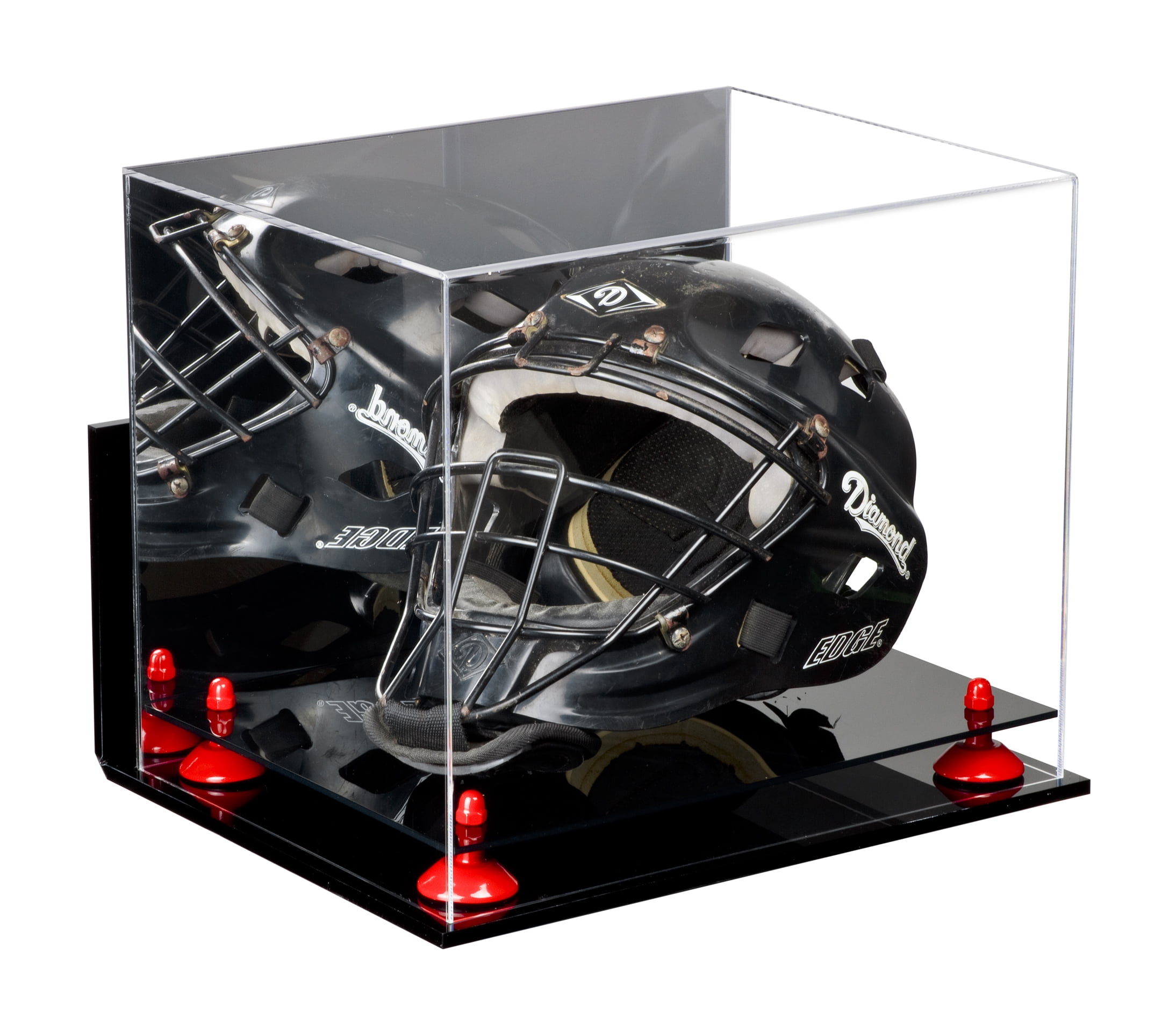 Deluxe Acrylic Catchers Helmet Display Case with Red Risers Mirror and ...