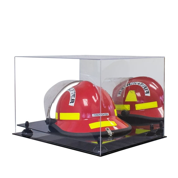 Deluxe Acrylic Fireman's Helmet Large Display Case with Black Risers and Mirror (A014-BR)