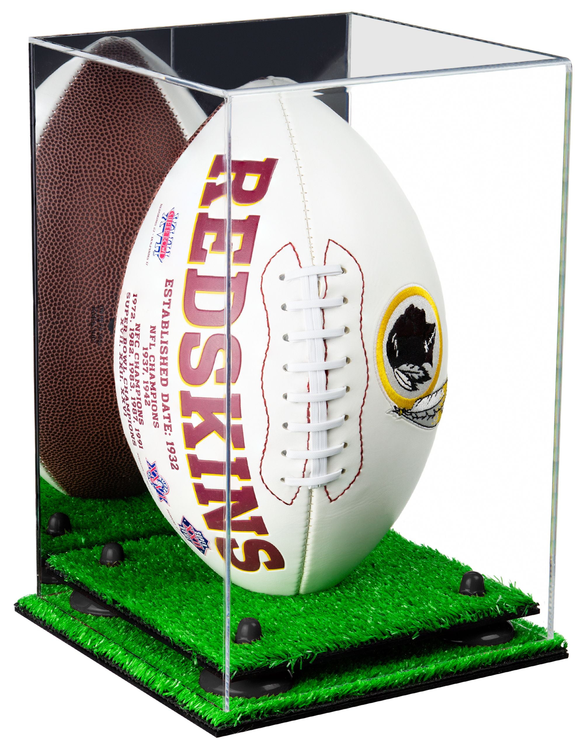 Deluxe Acrylic Football Display Case Vertical with Mirror, Black Risers ...