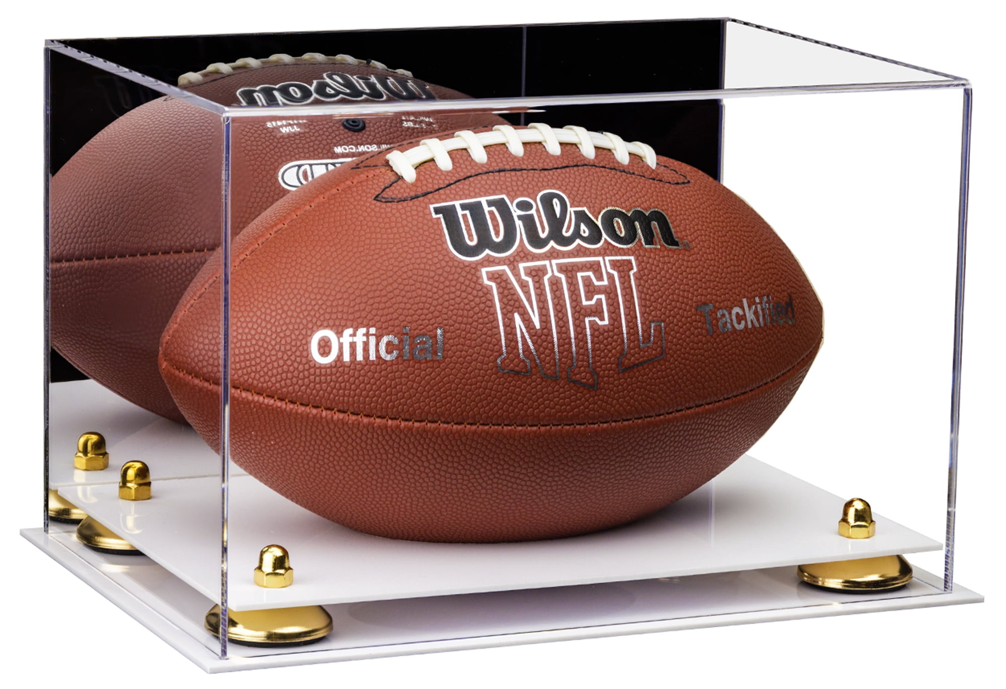 Deluxe Acrylic Football Display Case with Mirror, Gold Risers and White ...