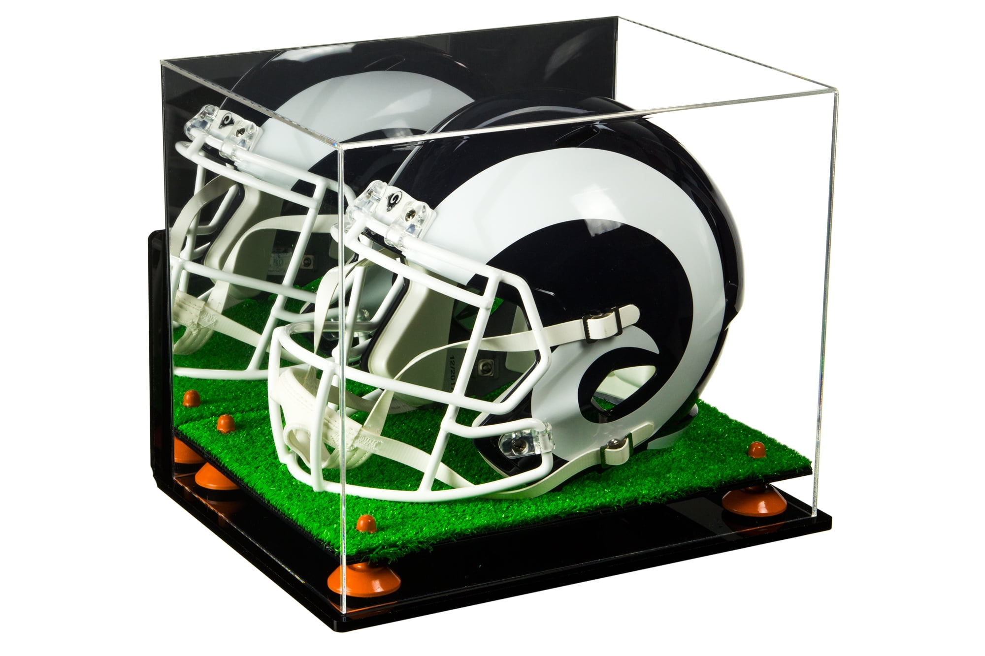 Deluxe Acrylic Football Helmet Display Case with Orange Risers, Mirror