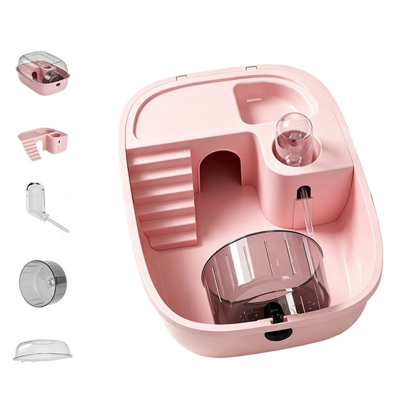 Deluxe Acrylic Hamster Cage Large Space Portable Small Pet Habitat Clear Enclosure for Syrian Hamsters and Golden Bear Hamsters Pink