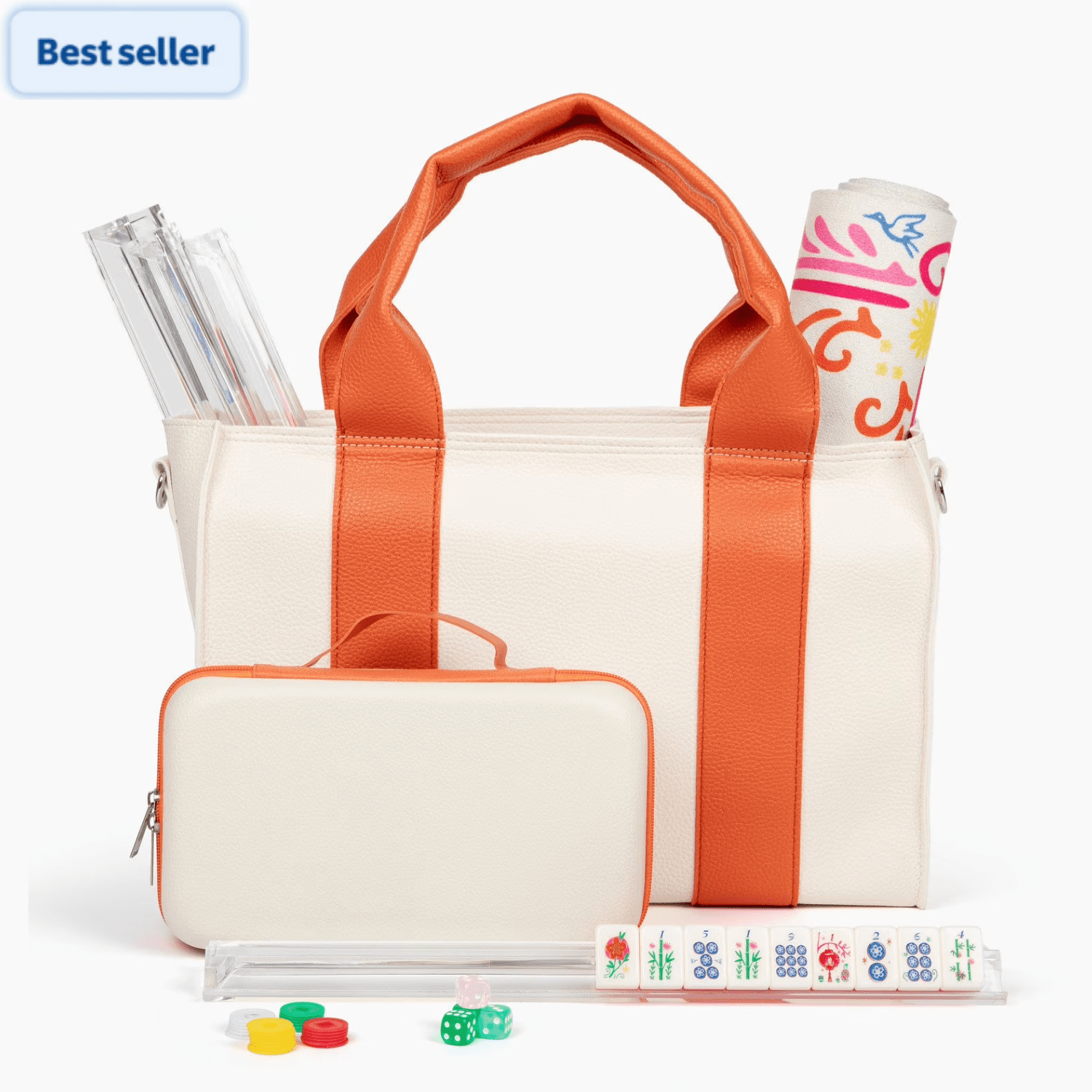 Deluxe Acrylic Mahjong Starter Kit, Blooming Style, 160 Tiles with Racks, Mat, & Vegan Leather Case