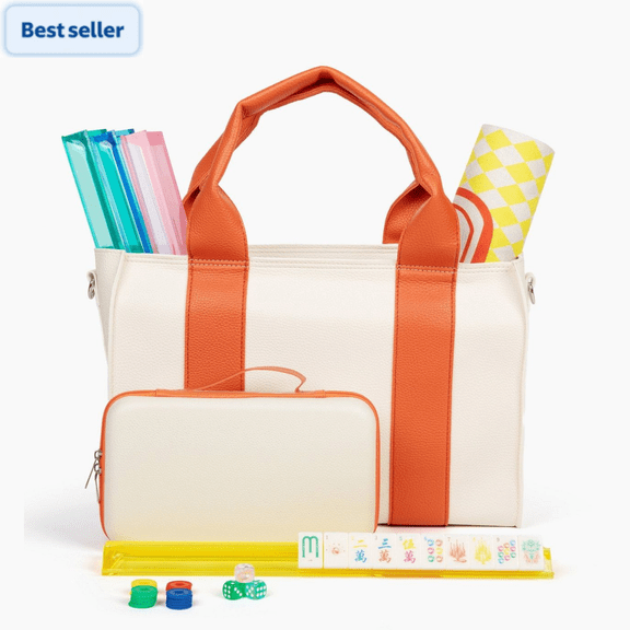 Deluxe Acrylic Mahjong Starter Kit, Cirquejong Style, 160 Tiles with Racks, Mat & Vegan Leather Case