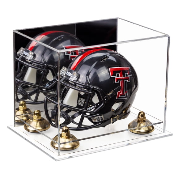 Deluxe Acrylic Mini Football Helmet Display Case (not Full Size) with Mirror, Gold Risers and Clear Base (A003-GR)
