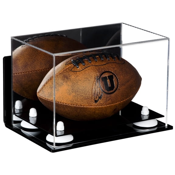 Deluxe Acrylic Mini - Miniature (not Full Size) Football Display Case with White Risers Mirror and Wall Mount (A005-WR)