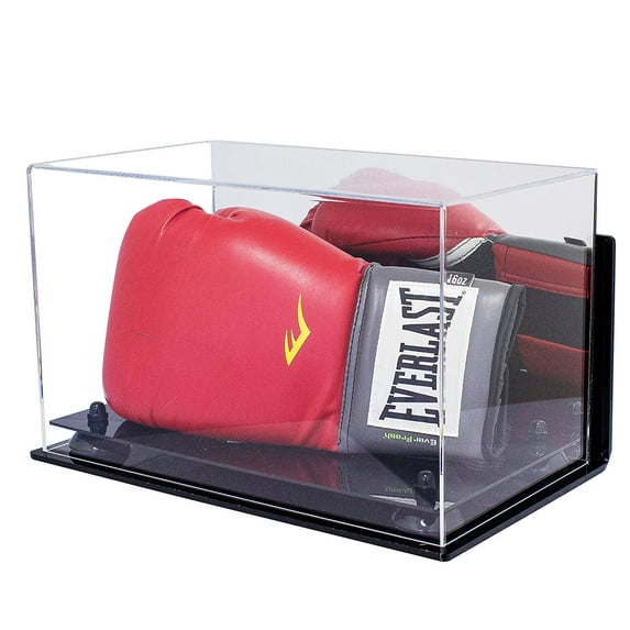 Deluxe Acrylic Single or Double Boxing Glove Display Case with Black Risers Mirror and Wall Mount (A011-BR)