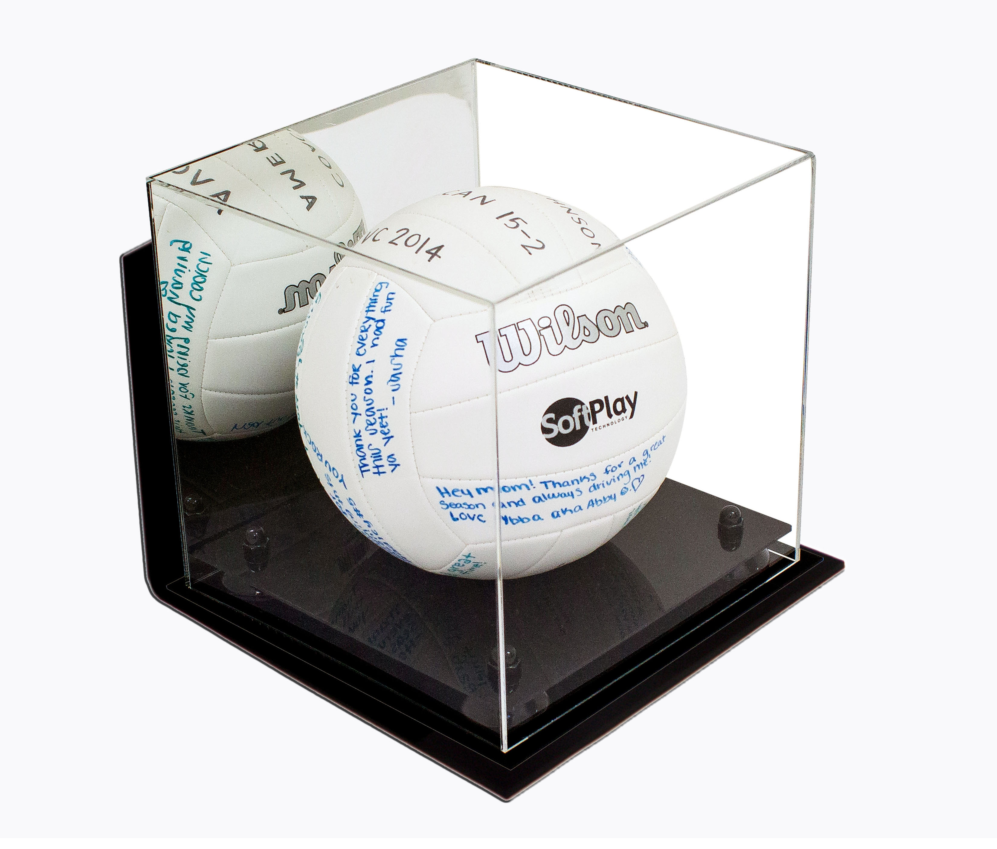 Volleyball Riser Deluxe Acrylic Volleyball Display Case with Black Risers Mirror and ...