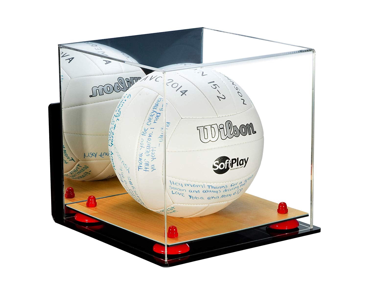 Volleyball Riser Deluxe Acrylic Volleyball Wall Mount Display Case with Mirror, Wood ...