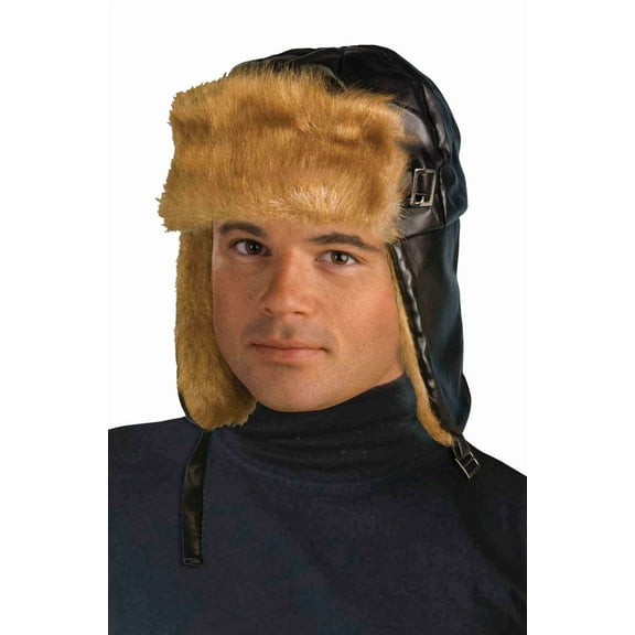 Deluxe Adult Fur Trimmed WW2 Costume Aviator Helmet Hat