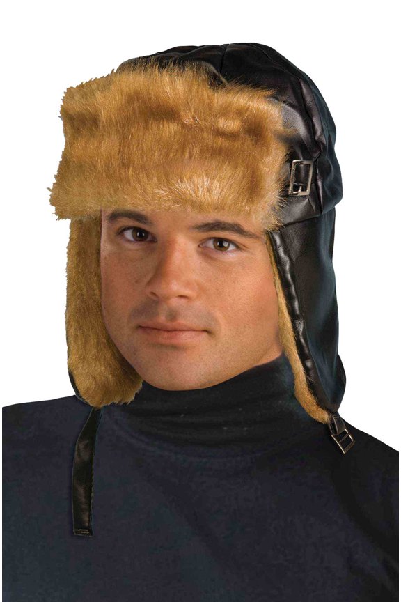 Deluxe Adult Fur Trimmed WW2 Costume Aviator Helmet Hat