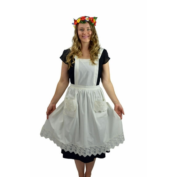 Deluxe Adult Victorian Lace Costume Full Apron Beige