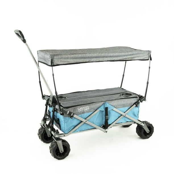 Deluxe All Terrain Folding Wagon with Canopy, Cargo Rack, and Zip Table ...