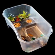 Deluxe Aquatic , Aquarium Box for Turtle Reptile Habitat Tank with Basking Ramp Platform Plants White