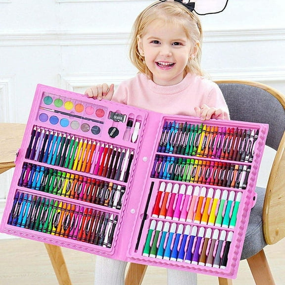 Deluxe Art Set For Kids by GoXteam - Ideal Beginner Artist Kit Includes 150 Pieces - Watercolor, Crayons, Colored Markers, Color Pencils and More