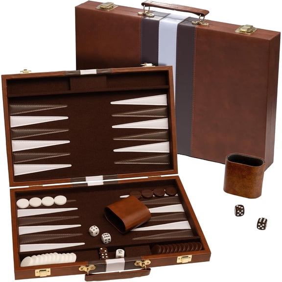 Deluxe Backgammon Board Game with Leather-Like Case and Felt Interior (Large 18 Inch)