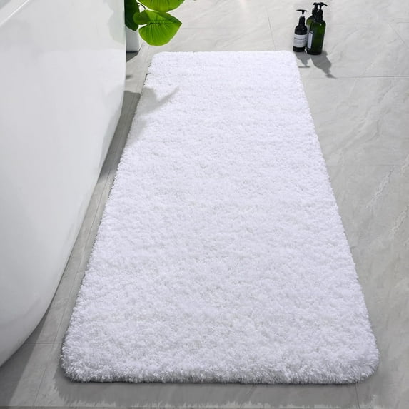 Luxury Long Bathroom Runner Rug, 24x60 Inch Thick Soft and Absorbent Non Slip Bath Mat, Rubber Backing Quick Dry Rugs Carpets, Machine Washable Plush Mats for Shower Floor, White