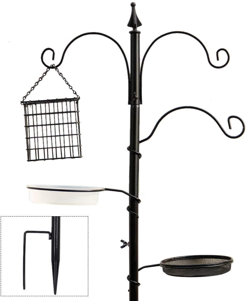 MIXXIDEA Vogelfutterstation – 225 Cm Hoher Ständer Mit Eichhörnchenschutz, 6 Haken, Metallfutter, Wasserbad & Pflanzentopfhaken