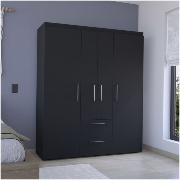 Deluxe Black Armoire with Doors and Drawers for Closet Organization