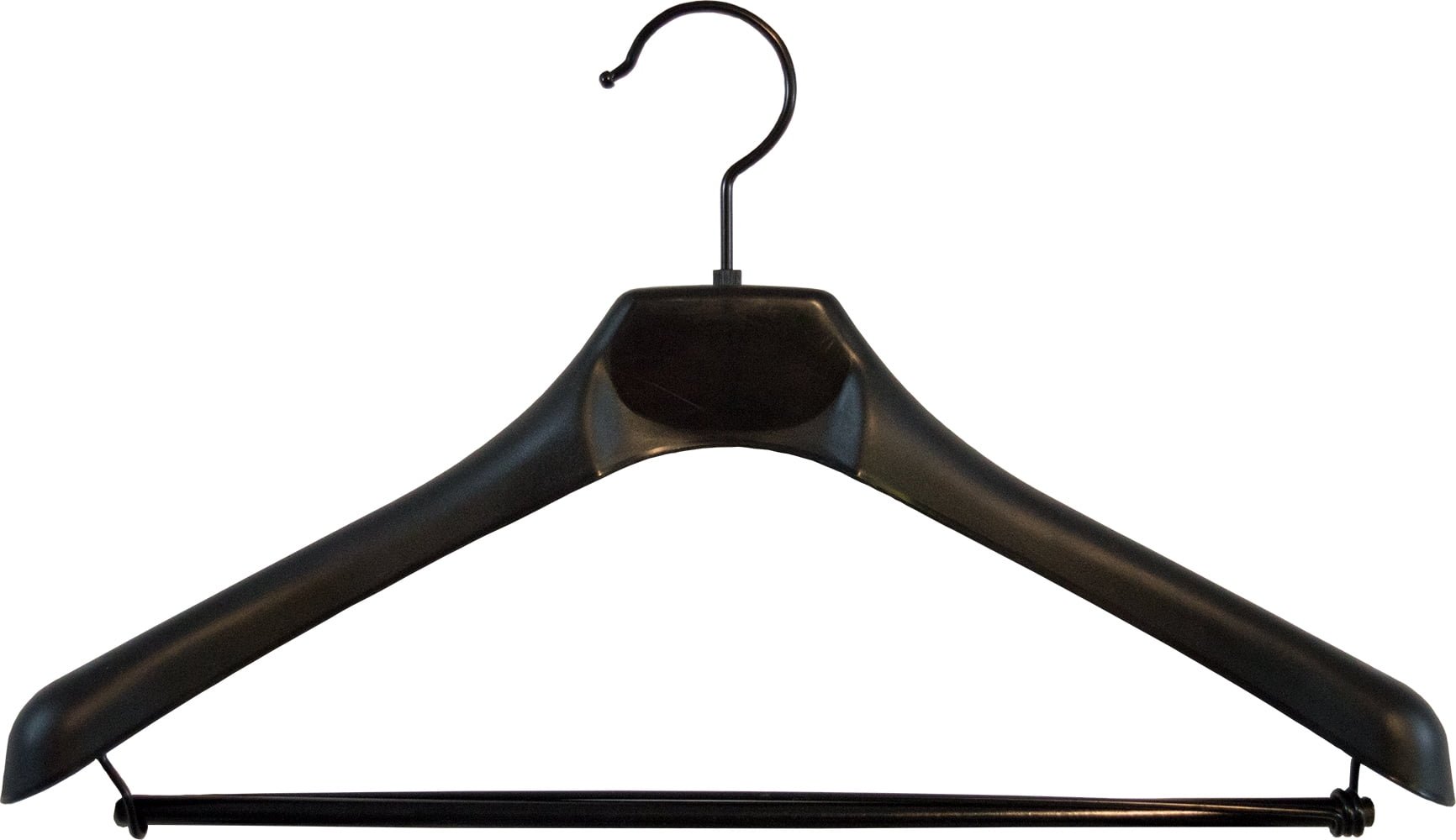 Deluxe Black Plastic Suit Hanger With Wooden Locking Bar, (Box Of 50