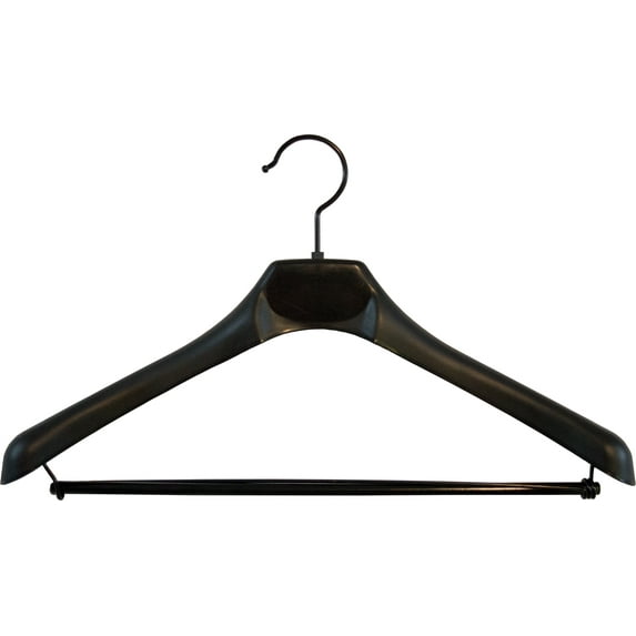 Deluxe Black Plastic Suit Hanger With Wooden Locking Bar, (Box Of 50) Hangers With Black Hardware