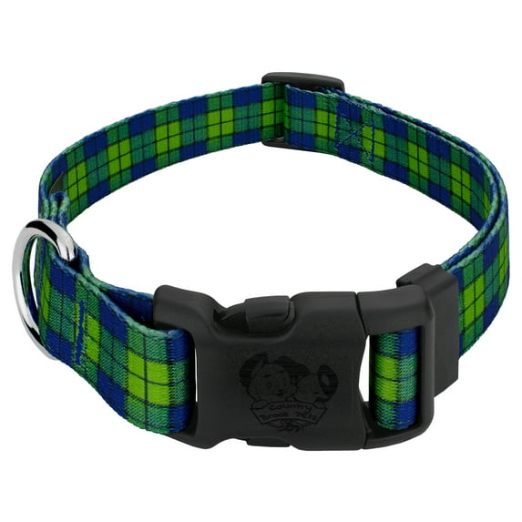 Country Brook Petz® Deluxe Blue and Green Plaid Dog Collar - Made in The U.S.A., Large