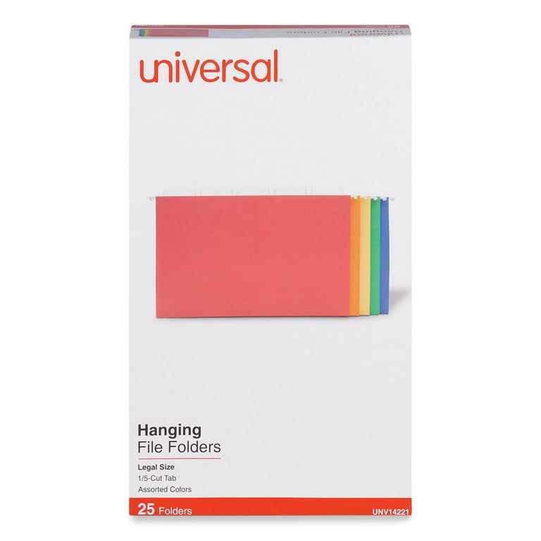 Colored Reinforced Hanging Folders, Legal Size, 1/5-Cut Tabs, Assorted Colors, 25/Box Colored Reinforced Hanging Folders, Legal Size, 1/5-Cut Tabs, Assorted Colors, 25/Box