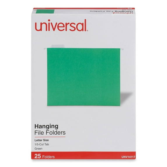 Universal UNV14117EE 1/5-Cut Tab Deluxe Bright Color Hanging File Folders - Letter Size, Bright Green (25/Box)