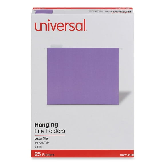 Universal UNV14120EE 1/5-Cut Tab Deluxe Bright Color Hanging File Folders - Letter Size, Violet (25/Box)