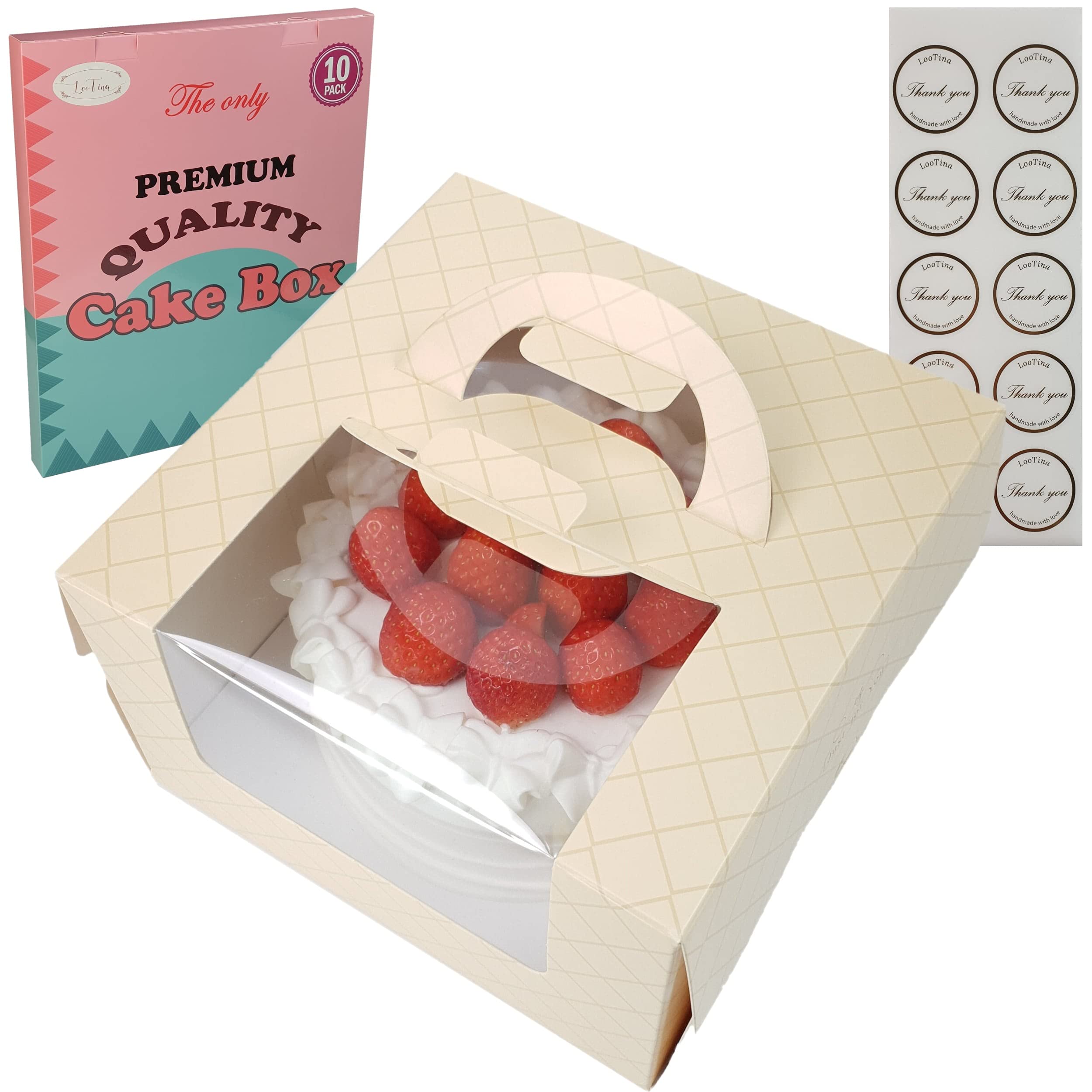 Deluxe ButterCream Bakery Cake Boxes and Square Cake Boards Set 10