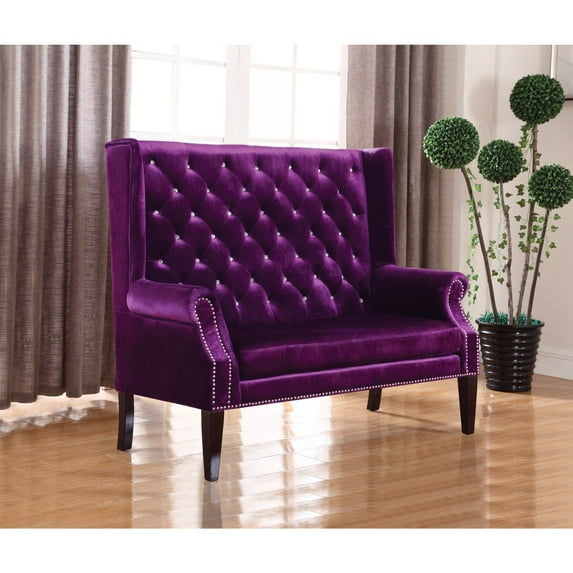 Deluxe Button Tufted Extra Tall Winged Settee, Purple