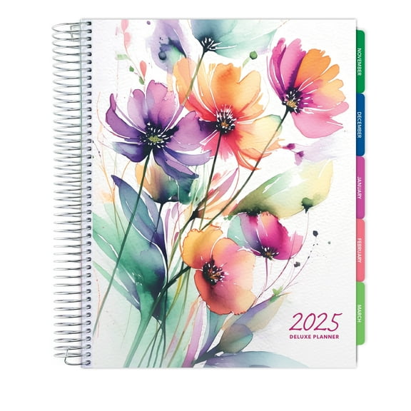 Global Printed Products Deluxe 2025 Planner, 7"x9": 14 Months (Nov 2024 - Dec 2025), Rainbow Floral