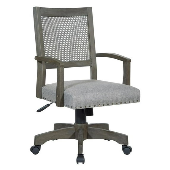 Deluxe Cane Back Bankers Chair in Gray Fabric Seat