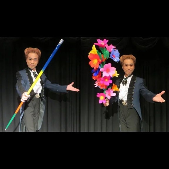 Deluxe Cane to Flower (Red/Multicolor) Magic Tricks Stage Illusions Gimmick Metal Cane Vanish to Bouquet Production Flower Magia