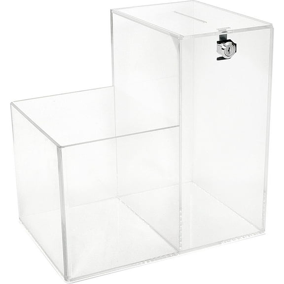 Deluxe Charity Donation Collection Box for Fundraising Campaigns - with Two Compartments for Give Money Locked and Take a Prize Open - Great for Suggestion Box or Tip Container Large